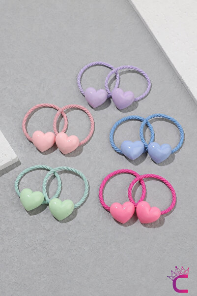 Cinderella Set of 10 Heart-Shaped Pastel Soft Colored Girls' Rubber Hair Clip...