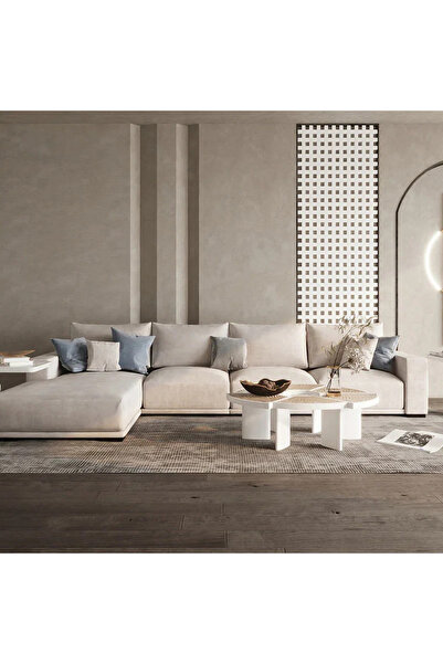 BSB كنبة زاوية مودرن من كتان والخشب السويدي 300x180x88x90 سم - بيج