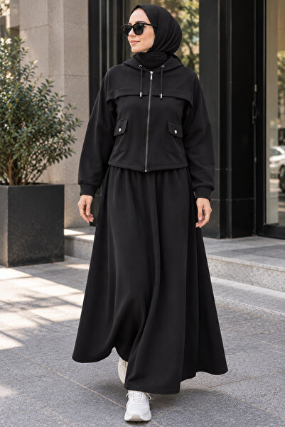 soBasic Women's Hijab Tracksuit Set with Hooded Zipper and Pockets, Double Cr...