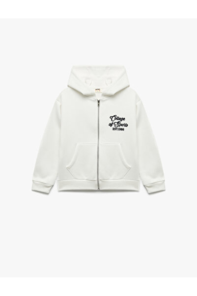 Koton Pocket Detailed Long Sleeve Printed Oversize Hooded Zippered Sweatshirt