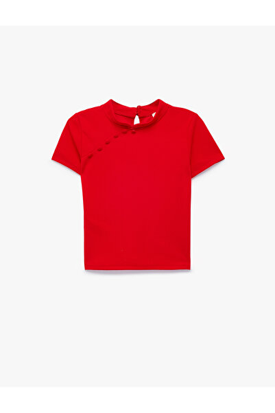Koton Button Detailed Slim Fit Short Sleeve High Neck Blouse