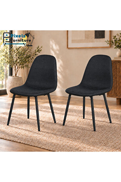 PixelsFurniture كرسي سفرة قماش كتان من بكسل الأثاث، بمسند للظهر مع أرجل معدني...
