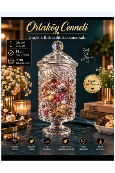 ORTAKÖYCENNETİ جرة دراجيليك مستديرة كبيرة الحجم، مقاس 1، طول 28 سم، مع غطاء، ...