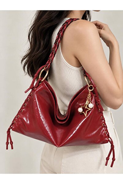 minebag Ring Metal Detailed Texas Women's Shoulder Bag Burgundy