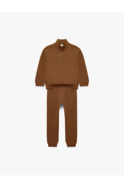 Koton Cotton Şardonlu Long Sleeve Zippered High Collar Tracksuit Set