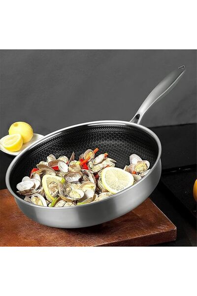 Motimix MOTIM Stainless Steel Semi Nonstick Frying Pan with Lid, Honeycomb Tr...