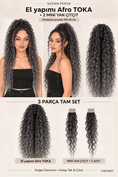 Suzan Peruk Uzun Afro Kıvırcık Mandallı Toka & Ön Çıt Çıt Seti