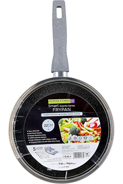 ROYALFORD 22cm Granite Coated Smart Fry Pan With Lid - 5 Layer Coating | Mult...