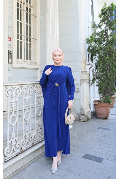 NİSUM MODA Cape and Buckle Sandy Dress
