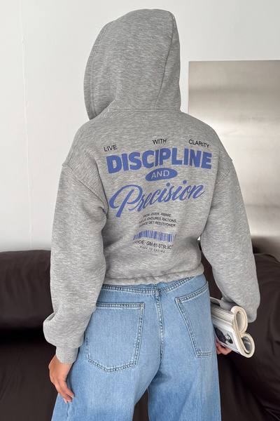 Noa&Noa Women's Discipline Printed Hooded Zipper Crop Sweatshirt
