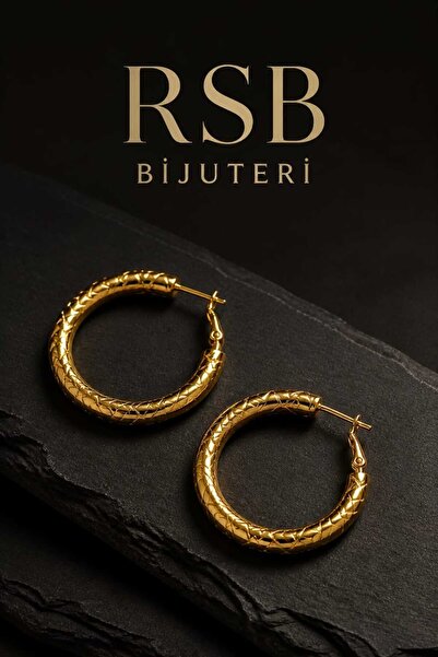 RSB Bijuteri ve Aksesuar Küpe Halka Altın Kaplama 316 L Çelik + Hediye Paket