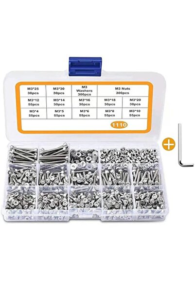 KASTWAVE 1110pcs M3 Stainless Steel Screws Bolts Nuts Lock and Flat Gasket Wa...