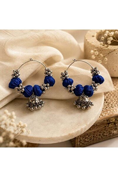 Home By SS Women's Blue Thread Hoop Jhumka Earrings | Handcrafted Ethnic Bead...