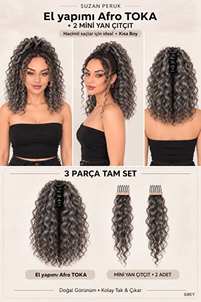 Suzan Peruk Kısa Afro Kıvırcık Mandallı Toka & Ön Çıt Çıt Seti