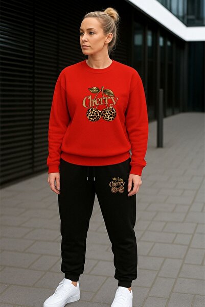 x-compass life Winter Sweat Combination Women's Tracksuit Set Leopard Cherry ...