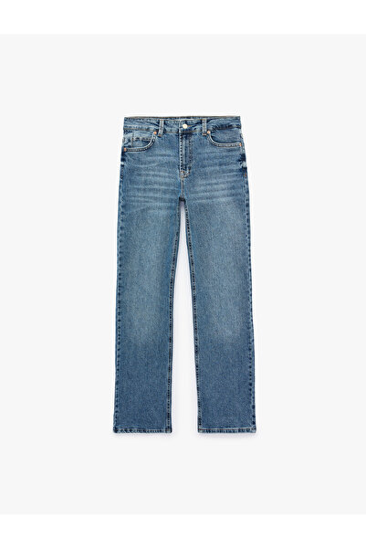 Koton Normal Waist Straight Leg Cotton Denim Trousers with Pockets - Slim Str...