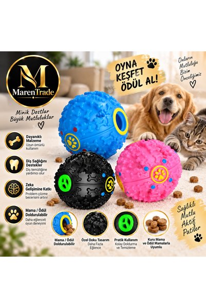 MarenTrade Ödül Hazneli Köpek Oyuncak Topu | Diş Sağlığı Destekleyici, Dayanıklı Zeka Geliştirici Oyun Topu