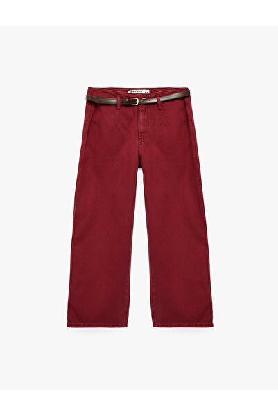 Koton Cotton Wide Leg Belted Crop Pants - Wide Leg Jeans