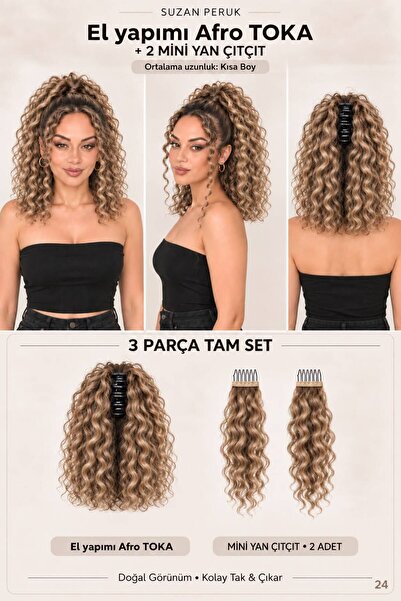Suzan Peruk Kısa Afro Kıvırcık Mandallı Toka & Ön Çıt Çıt Seti