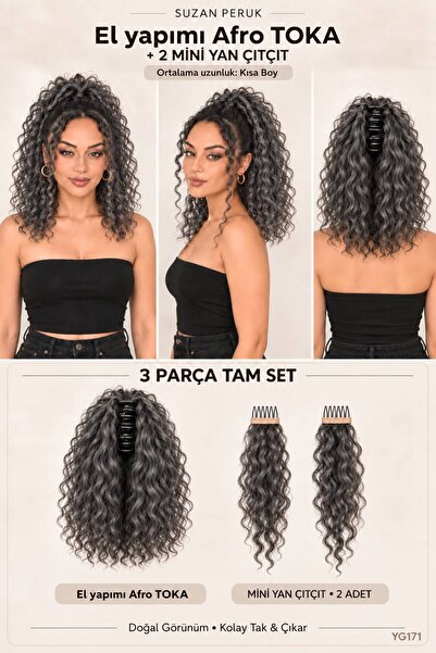 Suzan Peruk Kısa Afro Kıvırcık Mandallı Toka & Ön Çıt Çıt Seti