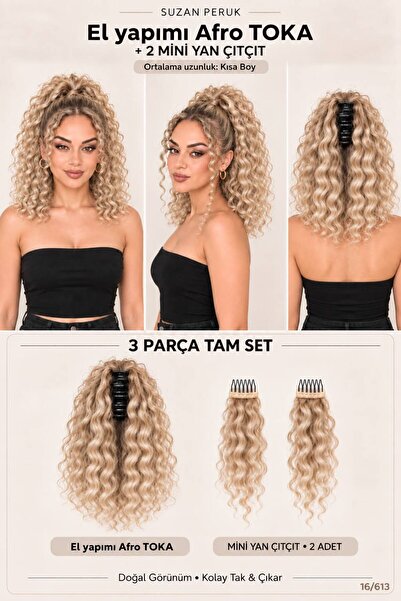 Suzan Peruk Kısa Afro Kıvırcık Mandallı Toka & Ön Çıt Çıt Seti