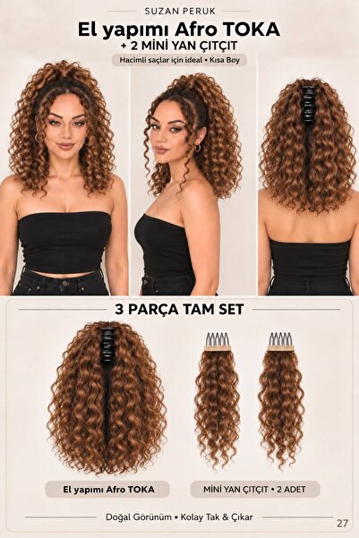 Suzan Peruk Kısa Afro Kıvırcık Mandallı Toka & Ön Çıt Çıt Seti