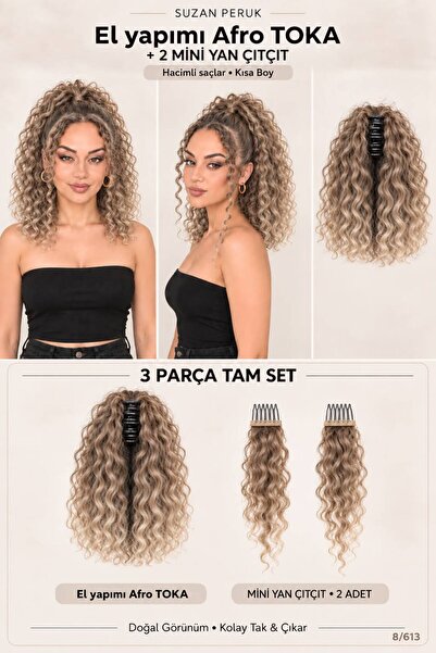Suzan Peruk Kısa Afro Kıvırcık Mandallı Toka & Ön Çıt Çıt Seti
