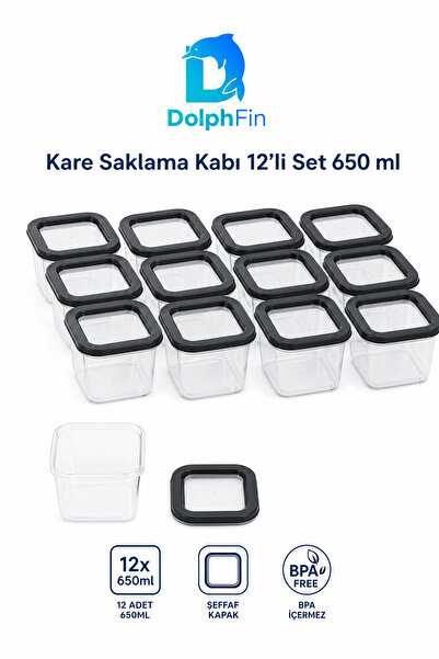 DolphFin Square Storage Container Set of 12 650 ml Black