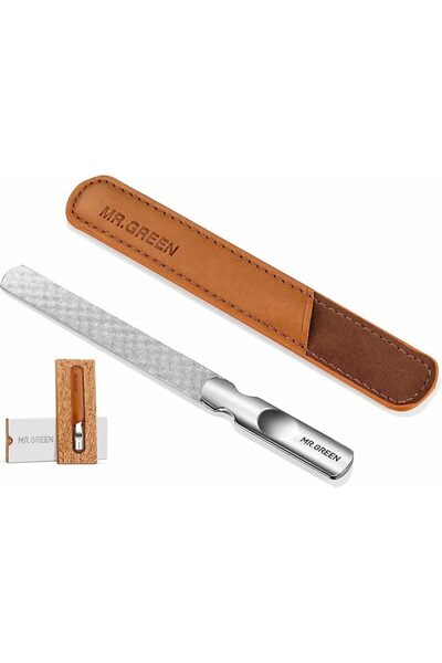 GENERAL Stainless Steel Nail File with Non-Slip Handle and Leather Case, Doub...