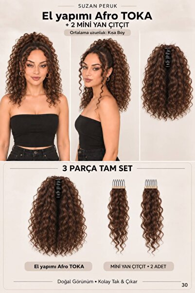 Suzan Peruk Kısa Afro Kıvırcık Mandallı Toka & Ön Çıt Çıt Seti