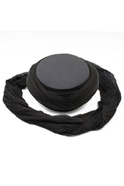 Sarıkhane Flat Tepeli Sarık - Black Fabric - Black Skullcap - Cross Wrap - Fl...