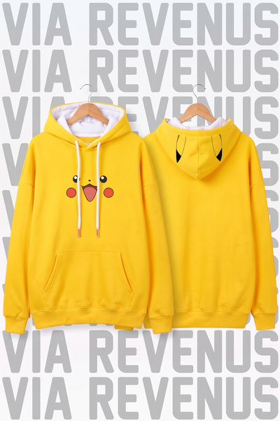 Vordevia Hanorac cu glugă galben, unisex, cu imprimeu Pikachu, croială largă ...