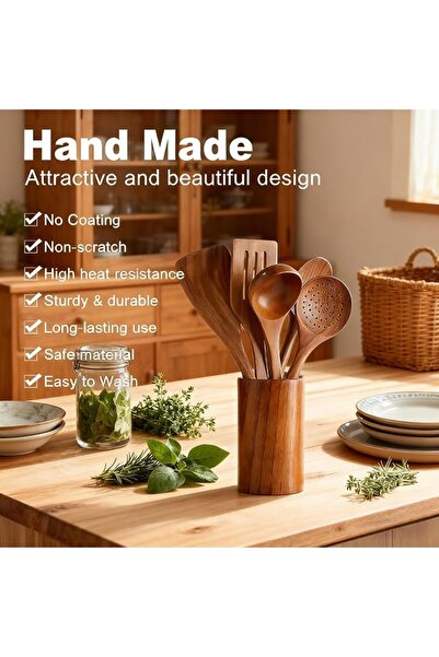 SKY TOUCH SKY-TOUCH Wooden Spoons for Cooking Set of 6, Wooden Utensils for Cooking Utensils Set with Utensil