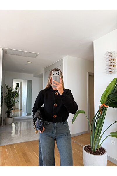MERVE AKSOY Big Button Jacket Cardigan - Black