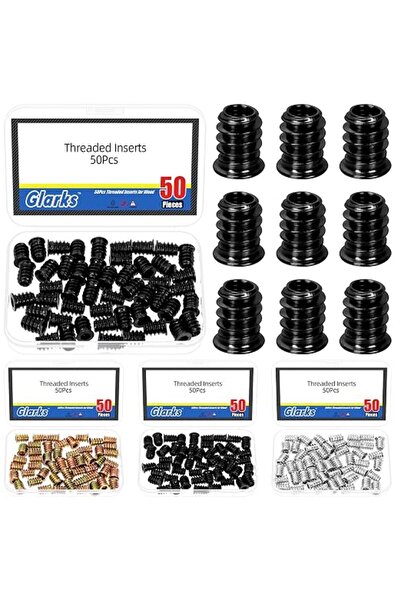 Glarks 50pcs Black M6 x 15mm Threaded Inserts Nuts, Carbon Steel Hex Socket D...