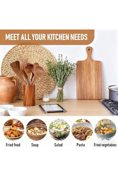 SKY TOUCH SKY-TOUCH Wooden Spoons for Cooking Set of 6, Wooden Utensils for Cooking Utensils Set with Utensil