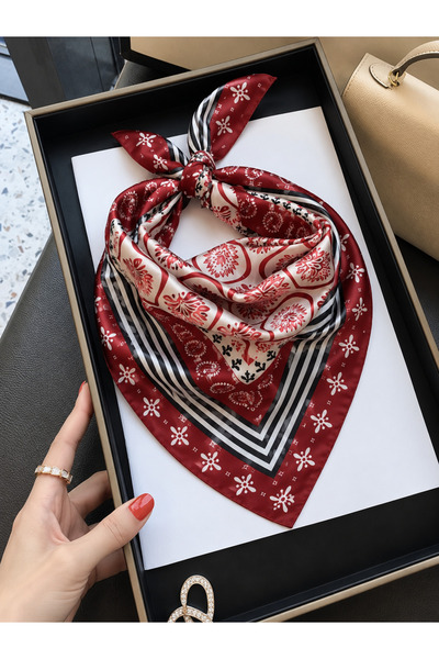 NAVO STUDIO Women's Burgundy Paisley Patterned Satin Scarf 50X50 cm Hair and ...