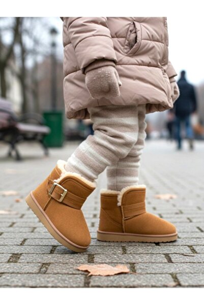 MARKABONİ Girl's Tan Fur Lined Boots Winter Shoes