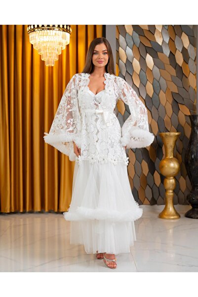 Loviana belle طقم ملابس نوم وروب من قطعتين بتصميم خاص من الدانتيل والتول (مع ...