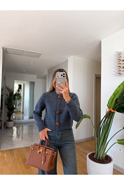 MERVE AKSOY Big Button Jacket Cardigan - Indigo