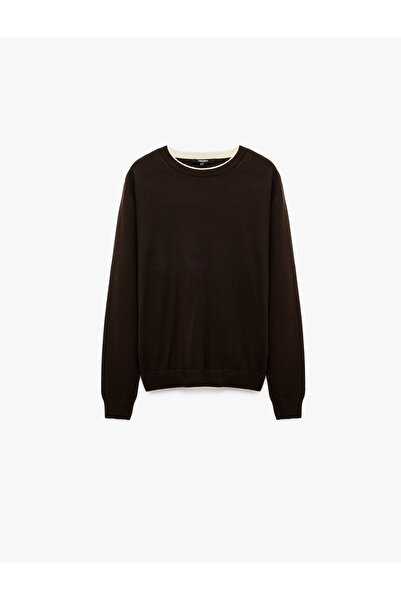 Koton Long Sleeve Contrast Detailed Crew Neck Knitwear Sweater