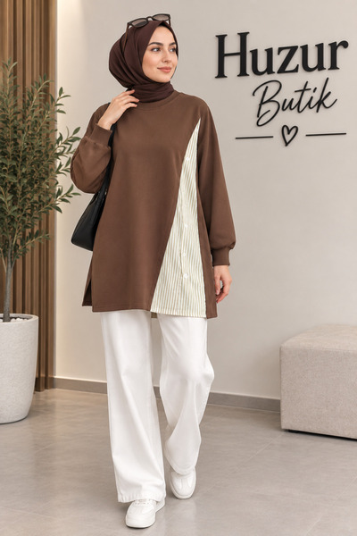 ÇİZGİ Gömlek garnili iki iplik tesettür sweatshirt