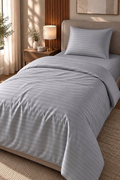 Senpai Premium Striped Cotton Satin Single Duvet Cover Set |   Pillowcase and...