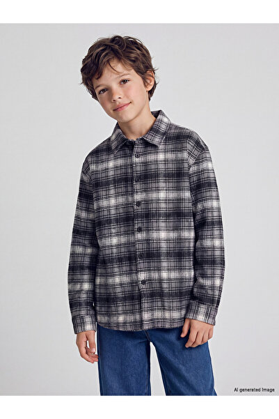 LC Waikiki Rmz Gi̇yi̇m Farki̇yla Checkered Embroidered Boys' Shirt