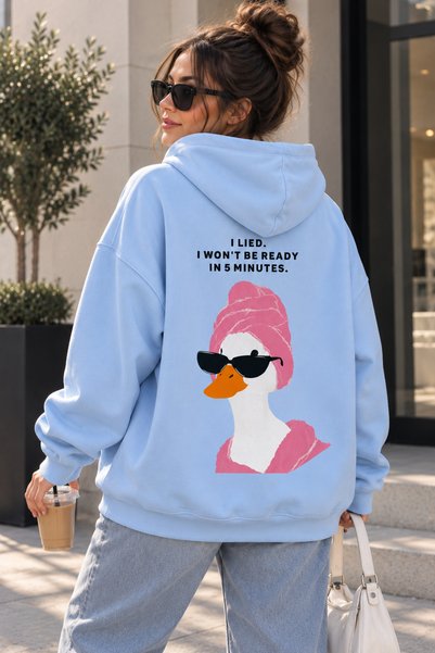 Rubonia Women's Duck Back Printed Oversize Hooded Sweatshirt Comfortable Fit ...