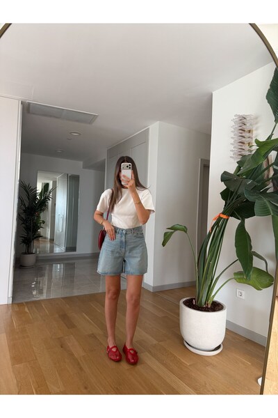 MERVE AKSOY Cs Premium Denim Şort - Mavi