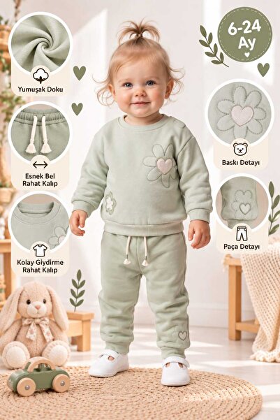LİLİYUM Baby Girl Floral Pattern 2Pcs Tracksuit Set Sweatshirt and Pants Set ...