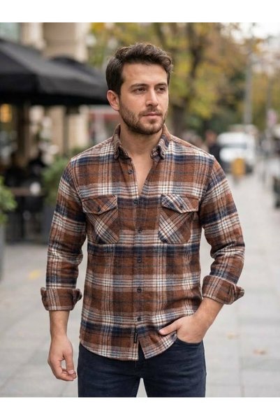 STYLE G&C COLLECTION قميص رجالي كلاسيكي من KALIN ODUNCU مع غطاء جيب مزدوج