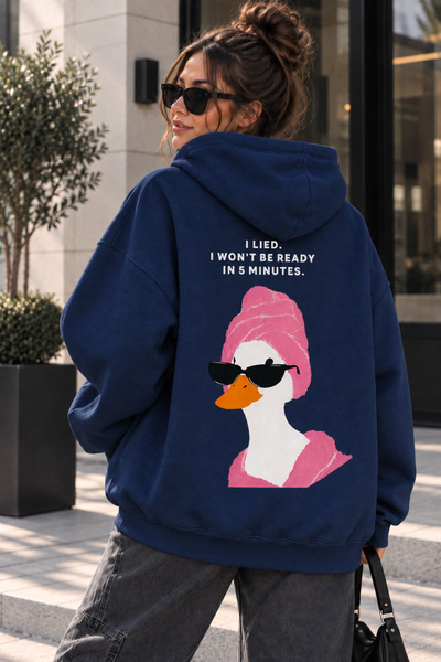 Rubonia Women's Duck Back Printed Oversize Hooded Sweatshirt Comfortable Fit ...