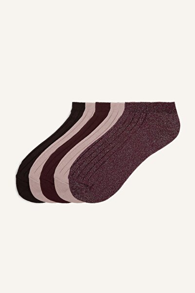 DeFacto Women's 5-Piece Ribbed Cotton Bootie Socks I5652Axns